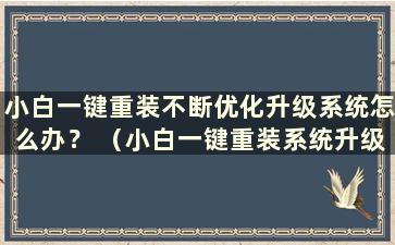 小白一键重装不断优化升级系统怎么办？ （小白一键重装系统升级优化中）